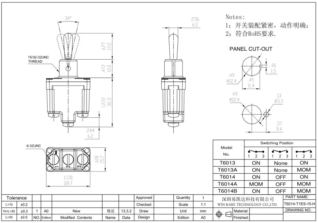 Hot Selling 15A 250V 3 Pin Single Pole on-None-on Screw Terminal Toggle Switch Equivalent to Honeywell 1nt1-2 Model for Race Car